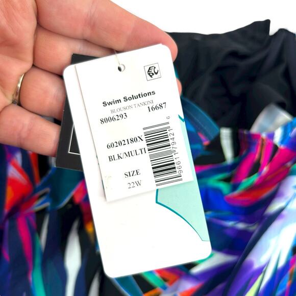 NWT Swim Solutions Blue Blouson Tankini Top SZ 22W Loose Fit Underwire Tropical - Picture 9 of 10